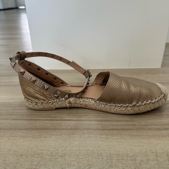 Valentino Metallic Brown Leather Rockstud Ankle Wrap Espadrille Flat Sandal - Picture 7 of 8